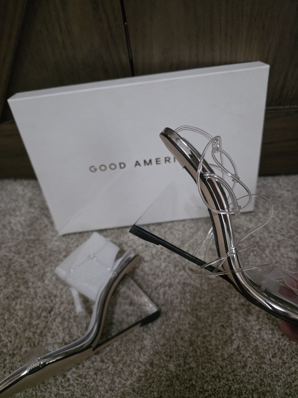 NIB Good American Silver Strappy Pointed-Toe Heels - Picture 2 of 6